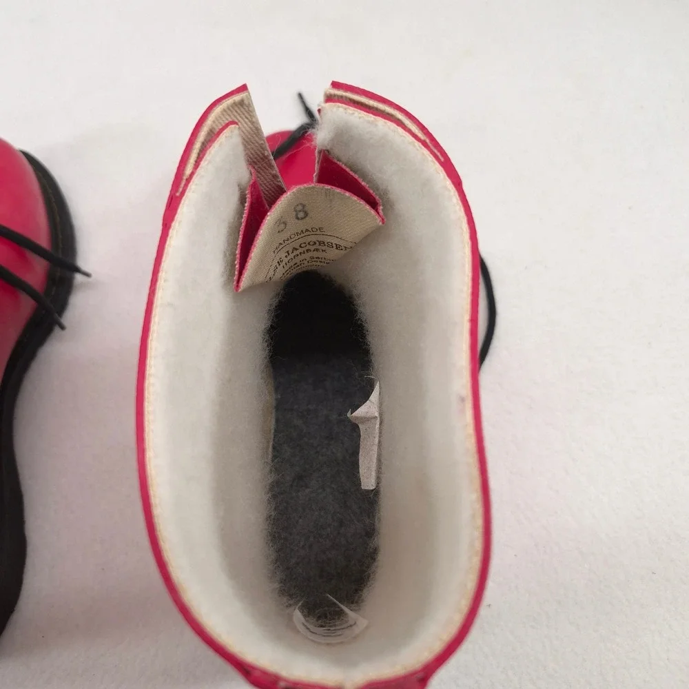 Ilse Jacobsen Rain Boots Red Sz 38 Lace Up Waterproof Fleece Lined Danish Design